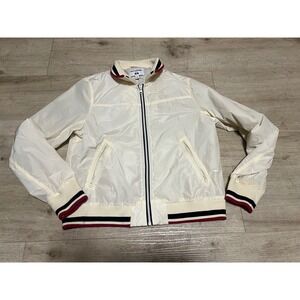 INES DE LA FRESSANGE Uniqlo Women's Bomber Flight Jacket White Striped Trim XS‎